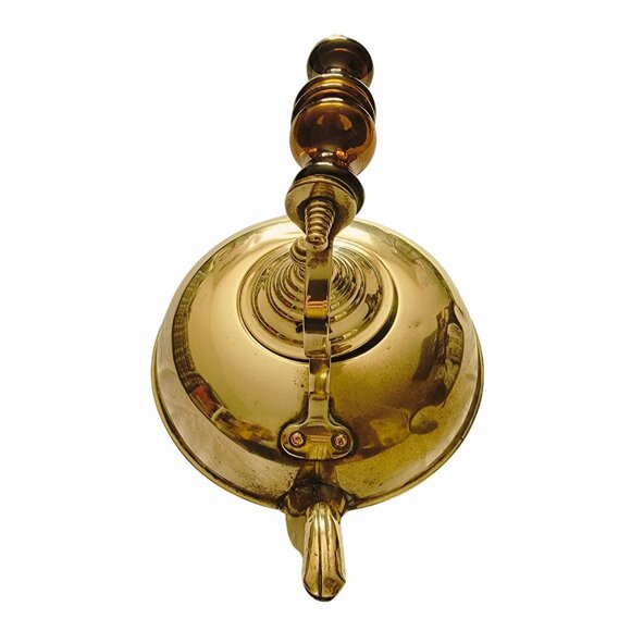 Vintage Ornate Brass & Amber Glass Handle Footed Teapot - Picture 7 of 9